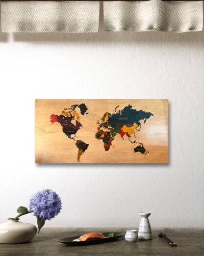 Rustic Russian Birch World Map Art - Image 2